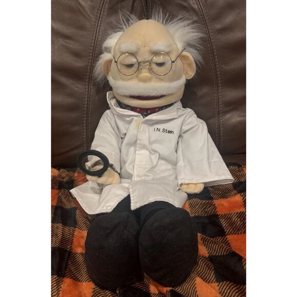 Dr I N Stein Puppet Hand Puppet 26” Ventriloquist With Glasses Magnifying Glass - Picture 1 of 7